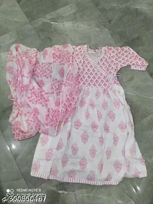 Anarakali kurti and dupatta pink