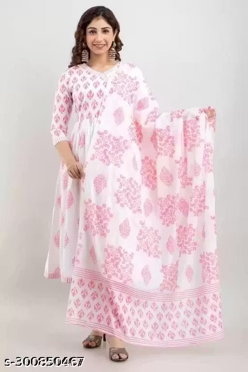 Anarakali kurti and dupatta pink